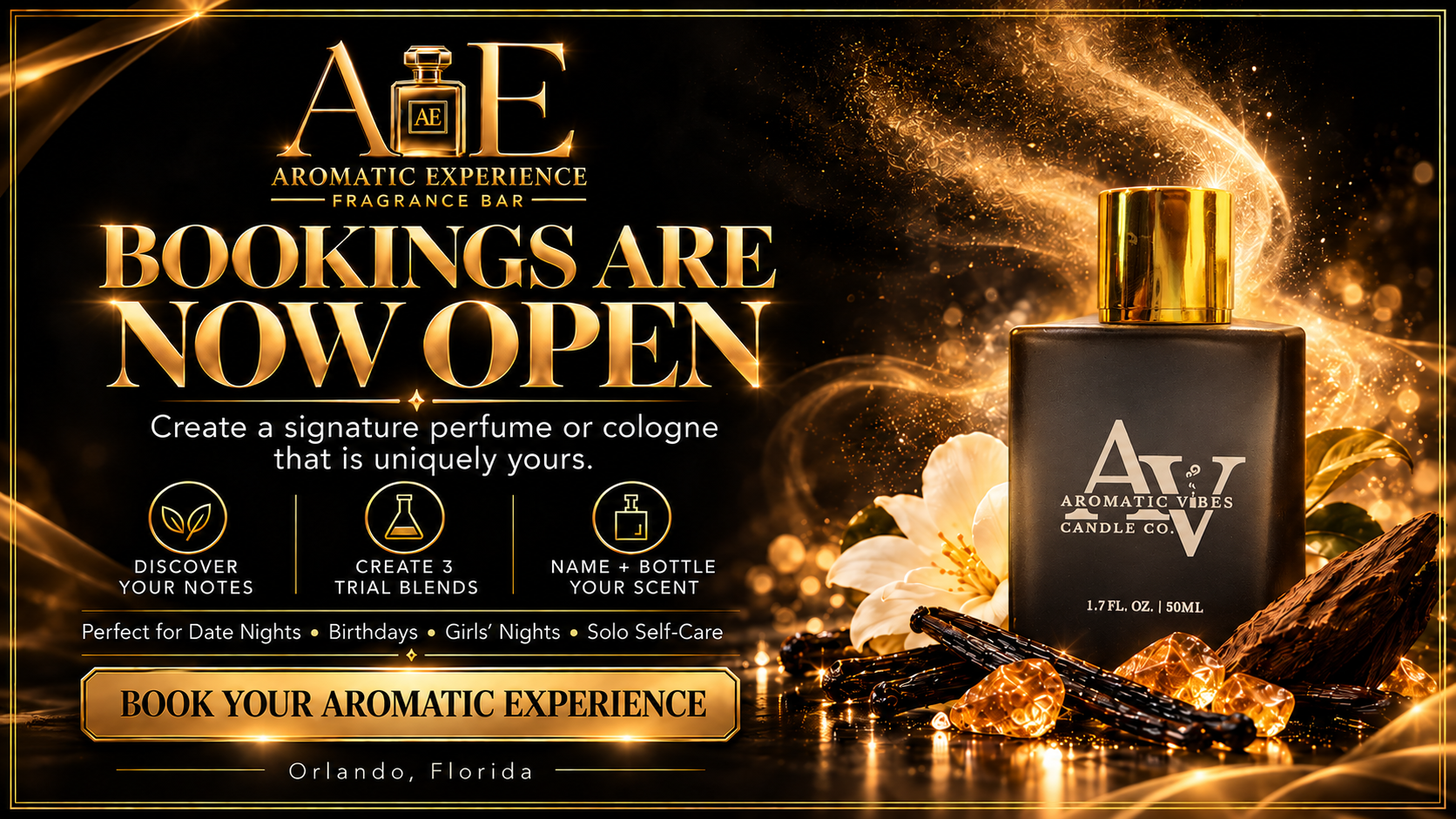 Aromatic Experience Fragrance Bar - Bookings are now open. Create a signature perfume or cologne that is uniquely yours.
